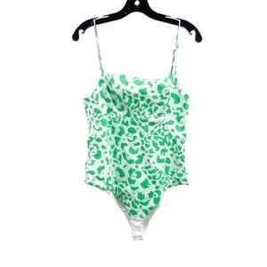 Zara Green Abstract Animal Print Poplin Bodysuit Medium Trendy Chic